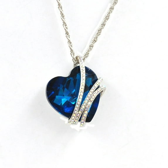 Romantic Woman Ocean Heart 18 KSP Anti-Tarnish Necklace Blue Crystal Pendant Jewelry J-236