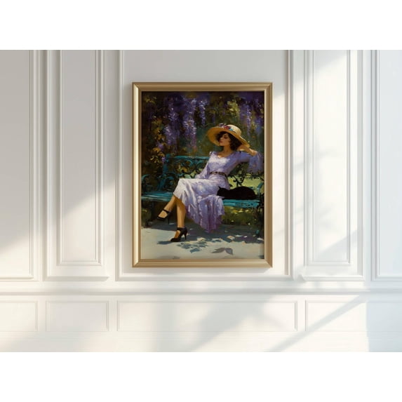 Romantic Woman With Black Cat Under