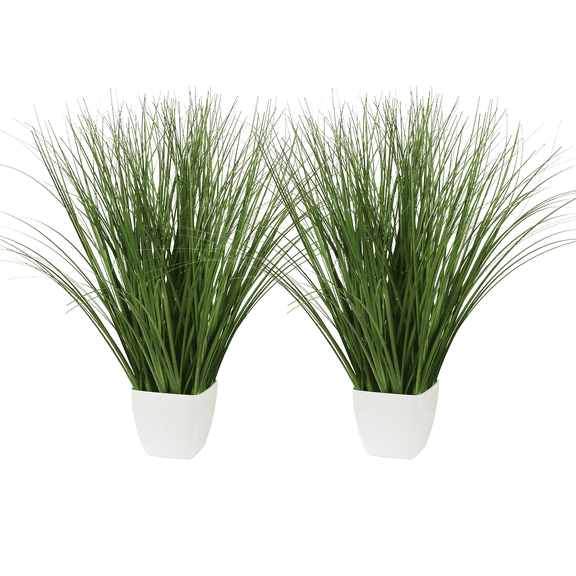 Romantic season 20In Artificial Onion Grass Plants 2 Pack with Pots, Medium Tall Fake Potted Greenery for Indoor Outdoor Home Decor, Living Room, Entryway, Patio