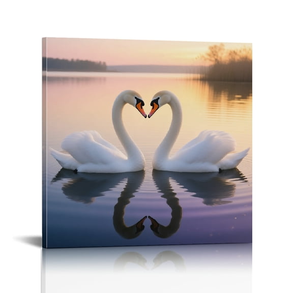 Romantic two swans on a lake Wall Art , Art Modern Canvas Prints, Print On Canvas Ready To Hang Room Home Art Decor