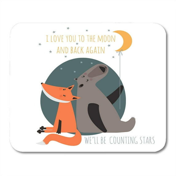 Romantic with Bear and Fox About Friendship I Love You to The Moon and Back Again Cartoon Mousepad Mouse Pad Mouse Mat 9x10 inch