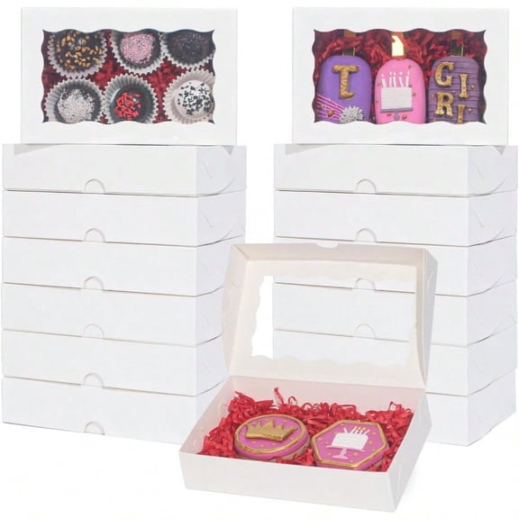 RomanticBaking 100 Pack White 7 x 4 3/8 x 1 1/2inches Cookies Boxes with Window Christmas Bakery Packaging for aron Treat Boxes Chocolate Truffle