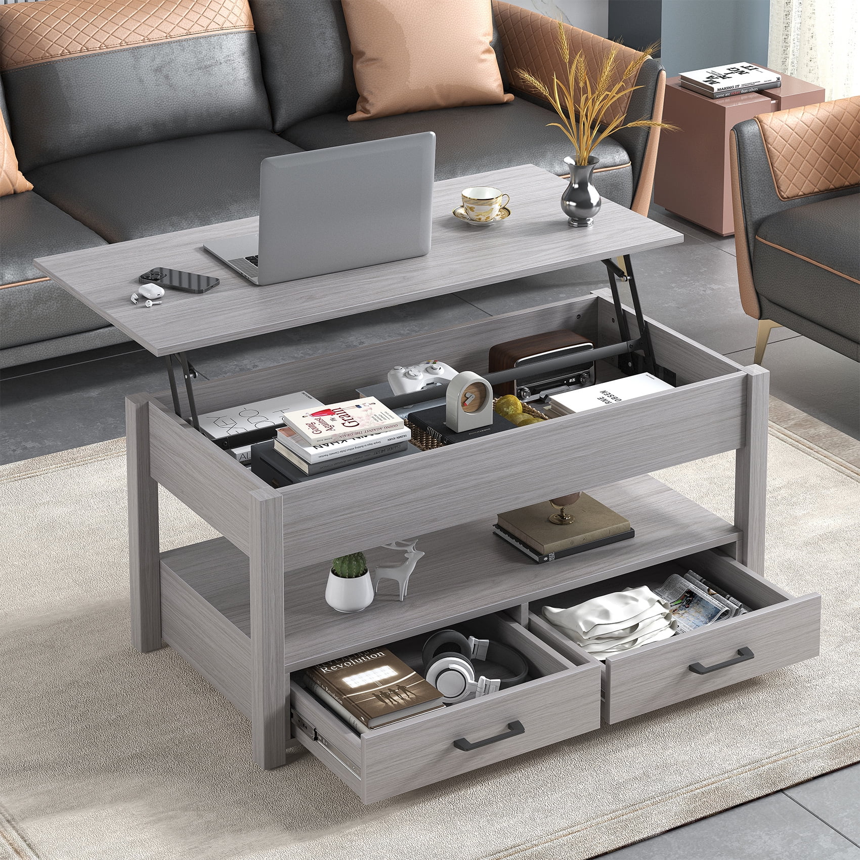 RomanticHome Lift Top Coffee Table with Storage, Black Coffee Tables