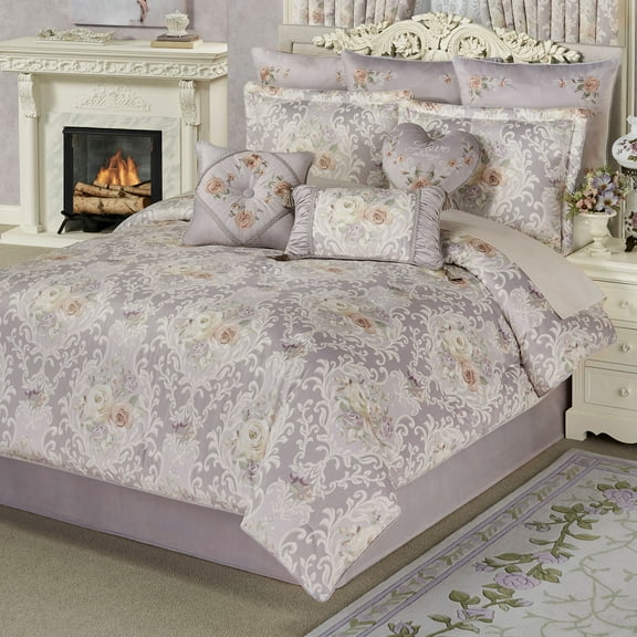 Romantica Collection - Comforter Set - Wisteria - Oversized - Queen, King, Cal King - Luxury Bedding Sets - Polyester - Romantic Floral Aesthetic - Printed Rose Comforter Set Queen