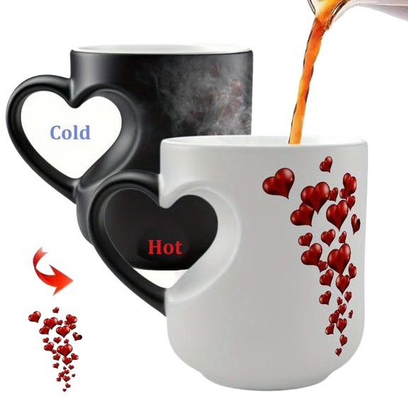 Romantics Heat Sensitive Ceramic Cup In Heart Design Shows Magically Color Changing When Fill With Hot Beverage Gift