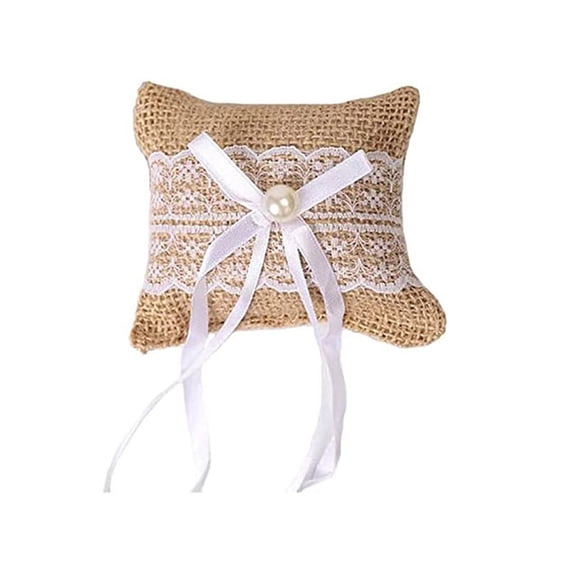 Romantics Lace Wedding Rings Pillow Rustics Burlap Rings Cushion Beach Rings Bearer Bowknot Pearl Rings Pillow Women