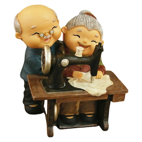 Romantics Resins Loving Elderly Couple Figurine Statue Ornament for Home Decors and Wedding Valentines Anniversary Gift
