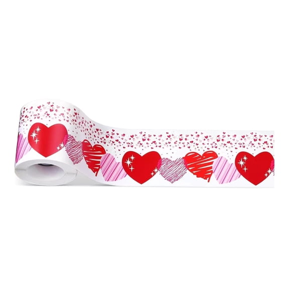 Romantics Valentines Day Heart Adhesive Border Tape for School Office Home Bulletin Board Border Sticekr Roll Decoration