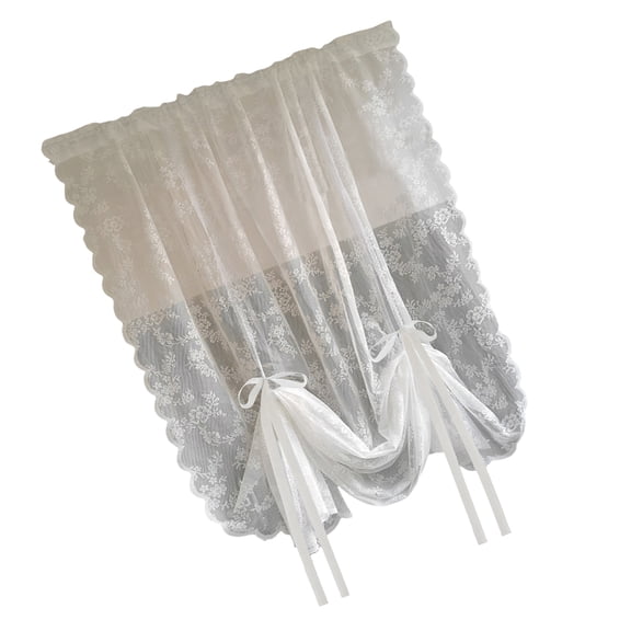 Romantics White Lace Voile Curtains with Tiebacks Pulling Curtain for Bedroom Living Room and Kitchen 150cm