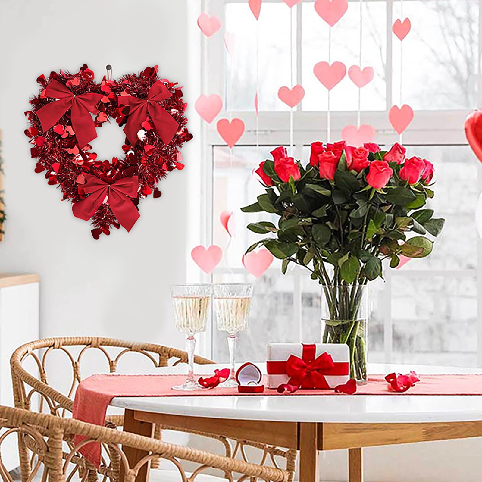 Romantse Valentine's Day Heart Wreath Hanging Décor For Party Peach And