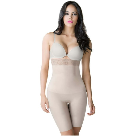 Romanza 2051 Fajas Colombianas Reductoras Butt Lifter High Waisted Shapewear Bodysuit for Women Beige M