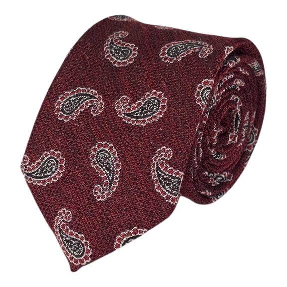 Romario Manzini Burgundy Textured Cotton Rayon Blend Micro Paisley Tie