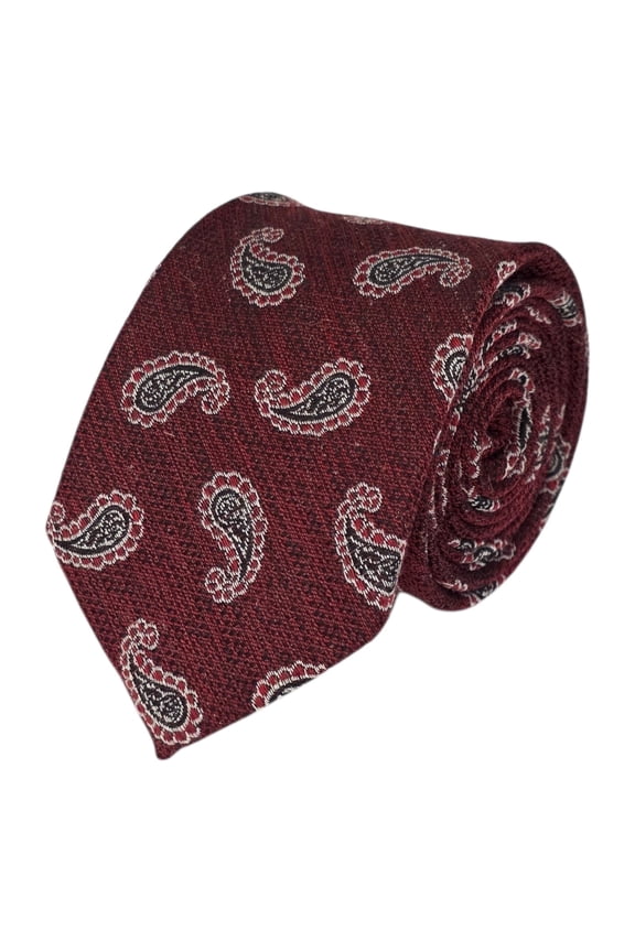 Burgundy Textured Cotton Rayon Blend Micro Paisley Tie