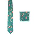 thumbnail image 1 of Romario Manzini Green Cotton Floral Necktie with Handkerchief for Men, 1 of 5