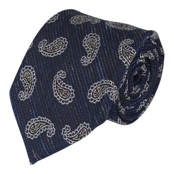 Romario Manzini Navy Textured Cotton Rayon Blend Micro Paisley Tie