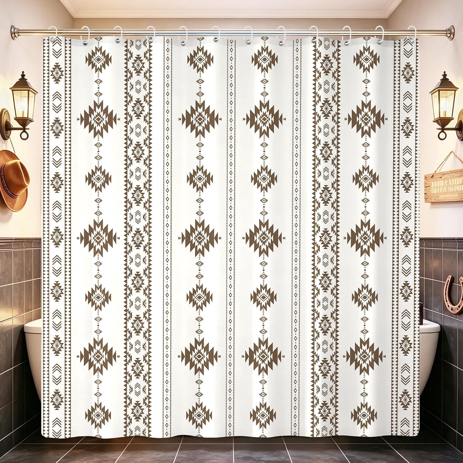 Romart Aztec Western Shower Curtain, Beige Brown, 72 x 72 Inch ...