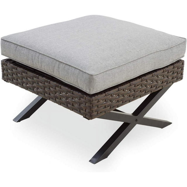 Romayard Wicker Patio Ottoman Outdoor Footstools Rattan XLeg All Weather Footrest Seat with