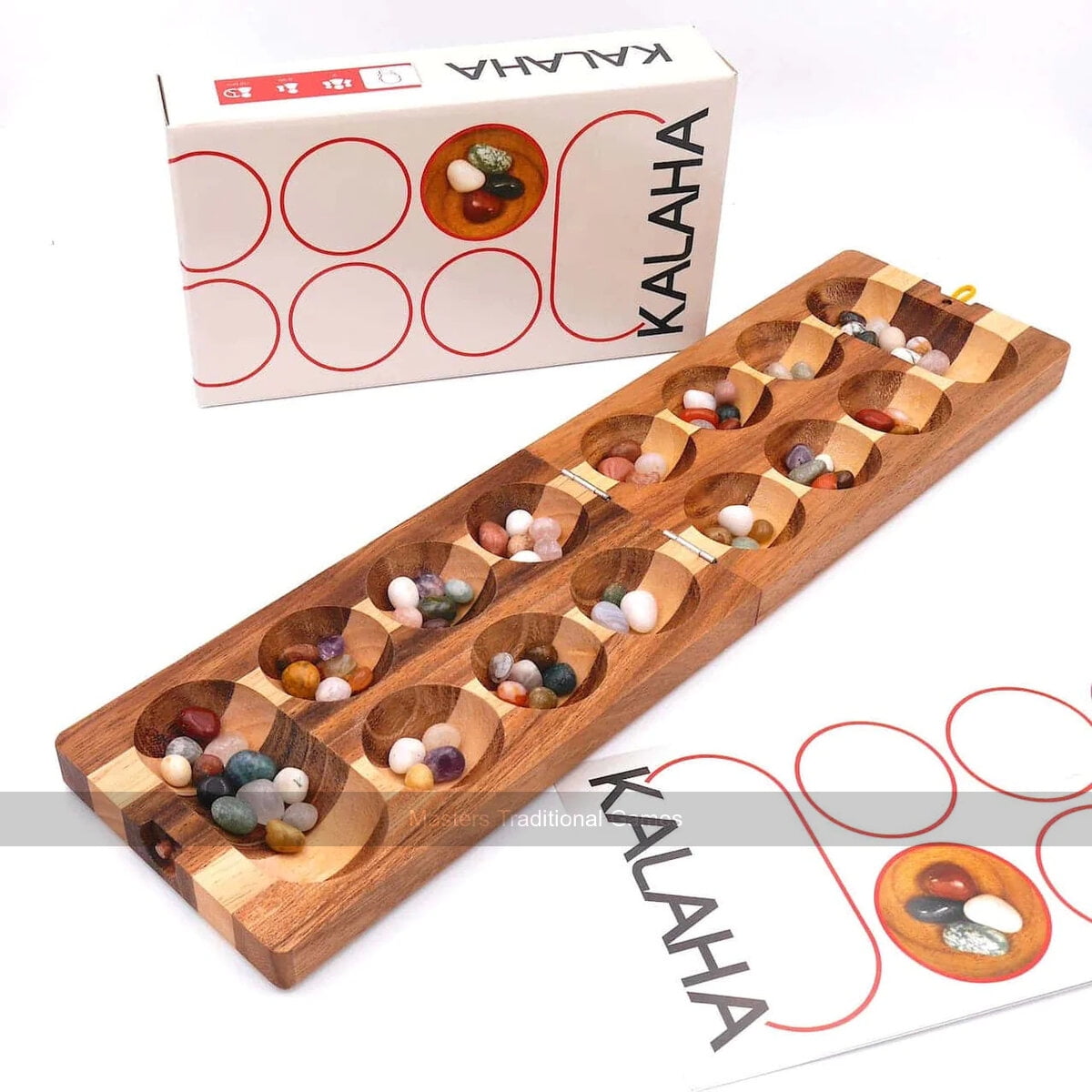 Rombol Folding Kalaha Mancala Game including Semi-Precious Stones - 2 color Wood