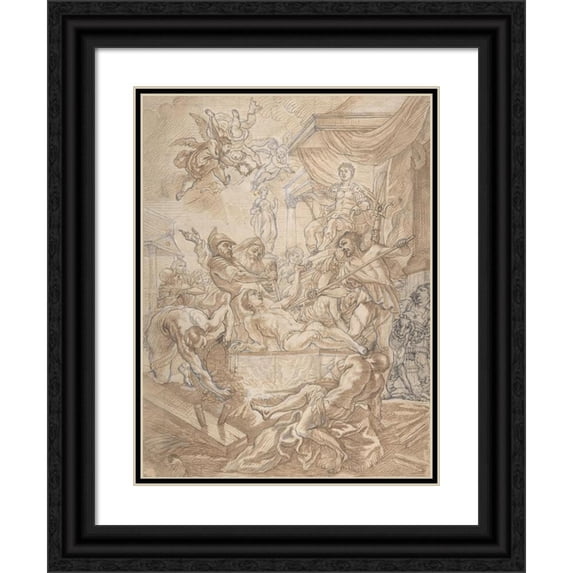 Rombout Eynhoudts 12x14 Black Ornate Wood Framed Double Matted Museum Art Print Titled: The Maryrdom of Saint Lawrence (17th Century)