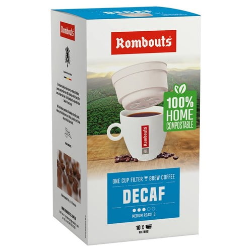 Rombouts Decaffeinated Compostable One Cup Filter Coffee 10's, British Import (Pack of 2)