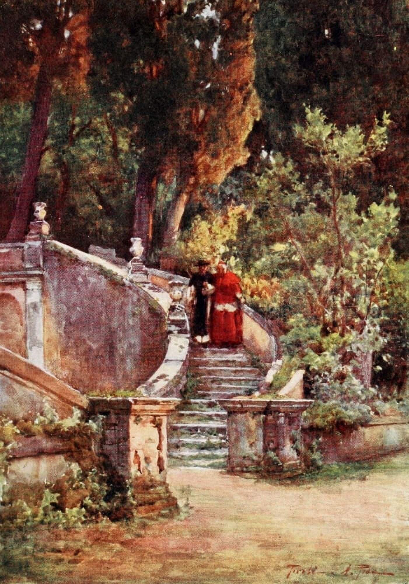 Rome 1905 A cardinal in Villa DEste Canvas Art - Alberto Pisa (18 x 24)