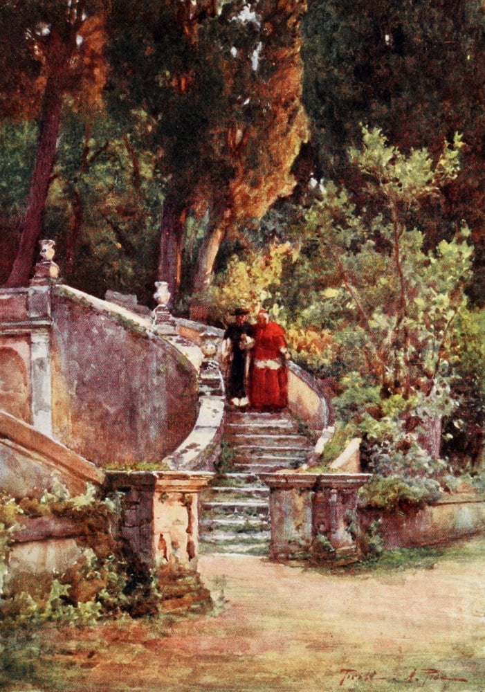 Rome 1905 A cardinal in Villa DEste Canvas Art - Alberto Pisa (24 x 36)