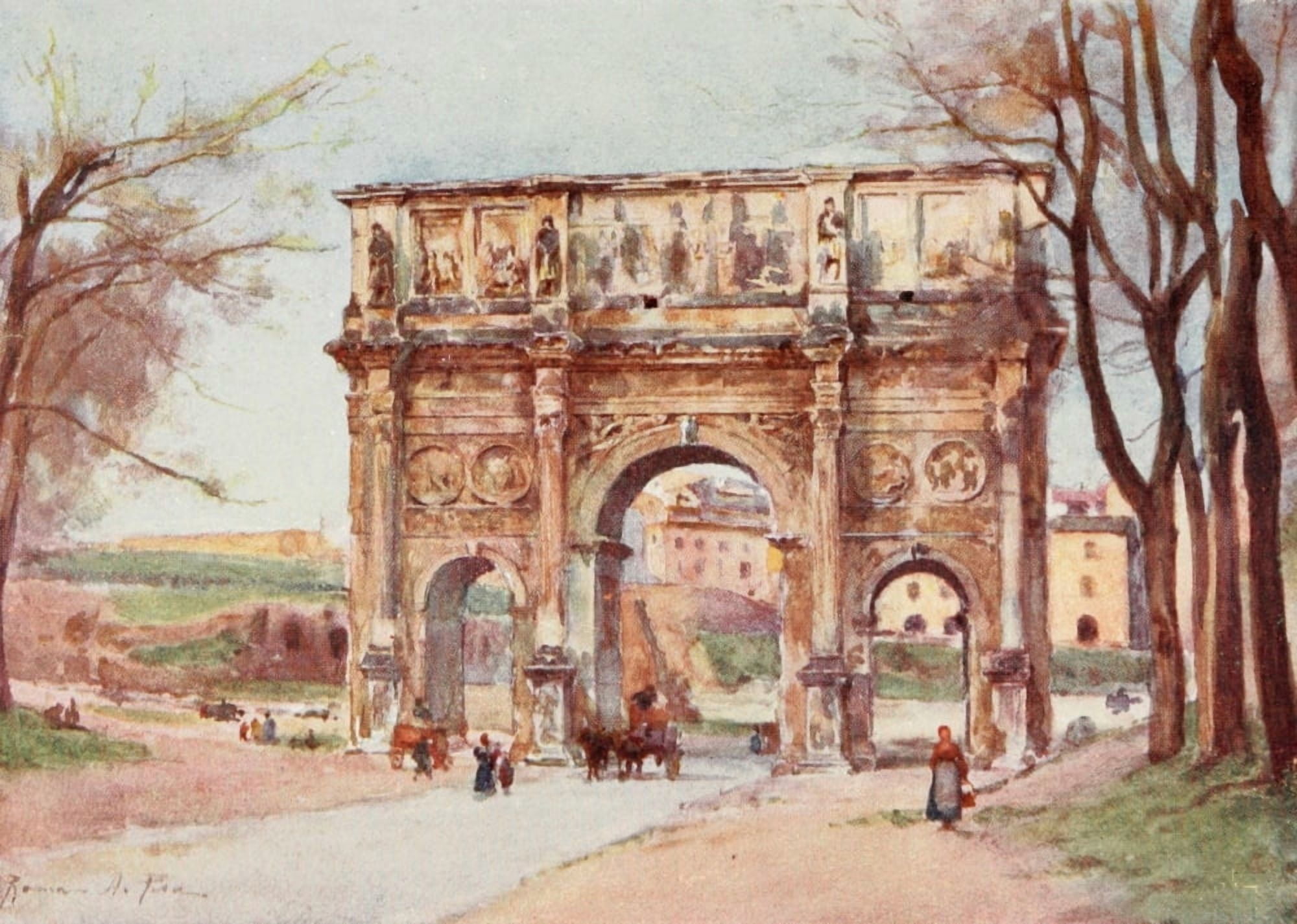 Rome 1905 Arch of Constantine Canvas Art - Alberto Pisa (24 x 36)