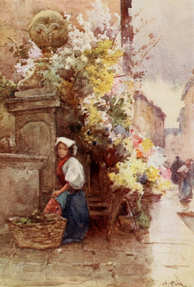 Rome 1905 At Spanish steps Piazza di Spagna Canvas Art - Alberto Pisa (18 x 24)