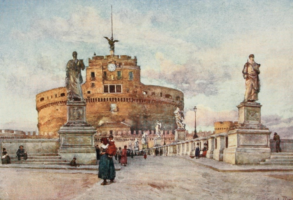 Rome 1905 Castel & Pont Sant Angelo Canvas Art - Alberto Pisa (24 x 36)