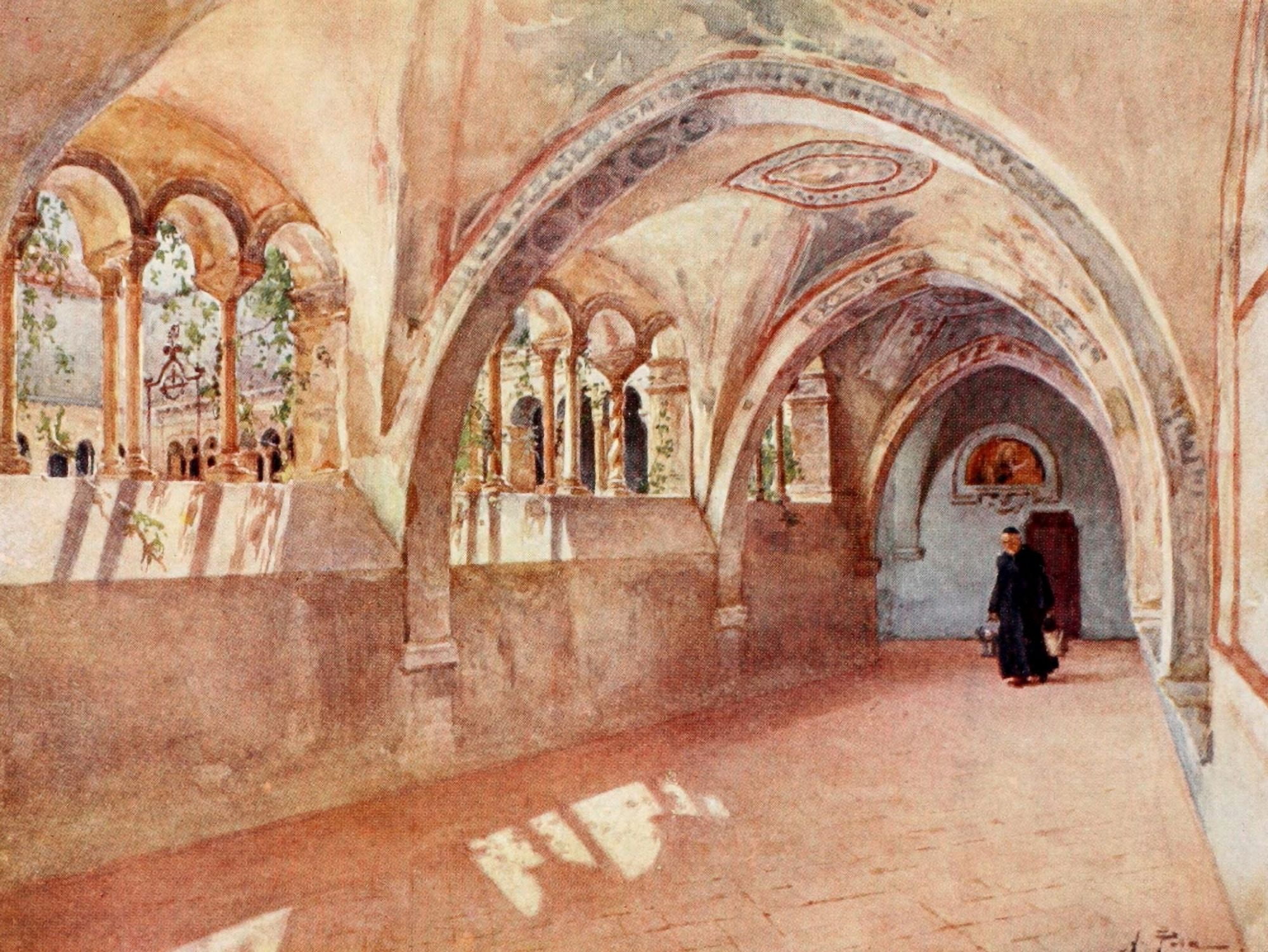 Rome 1905 Cloisters in Santa Scholastica Canvas Art - Alberto Pisa (18 x 24)