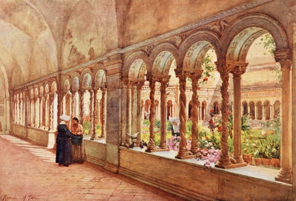 Rome 1905 Cloisters of S Pauls-without-the-walls Canvas Art - Alberto Pisa (24 x 36)