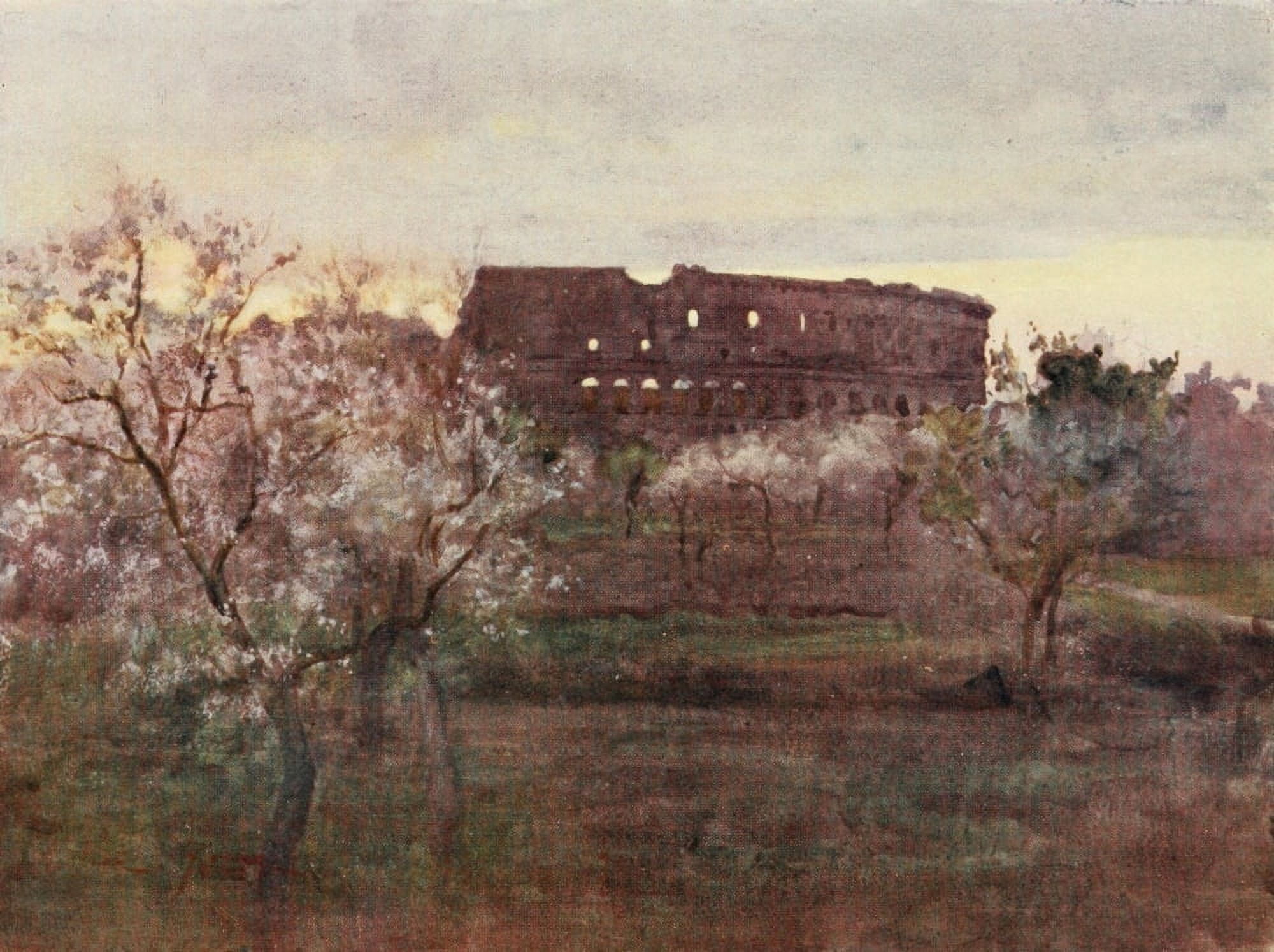 Rome 1905 Colosseum at sunset Canvas Art - Alberto Pisa (18 x 24)