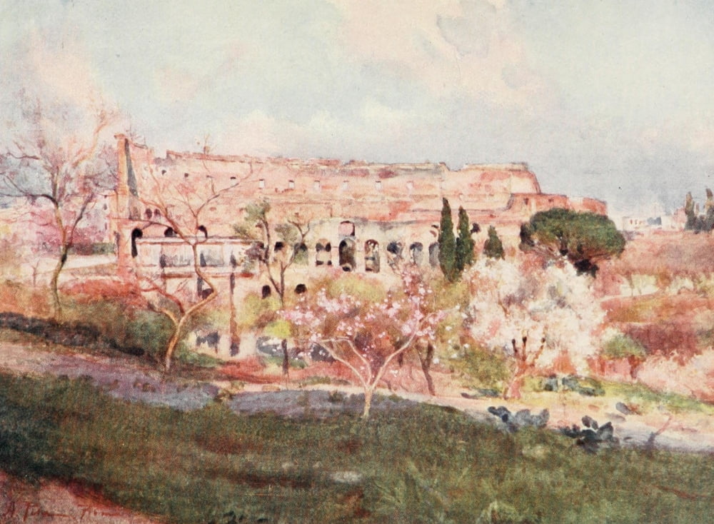 Rome 1905 Colosseum on a Spring day Canvas Art - Alberto Pisa (18 x 24)