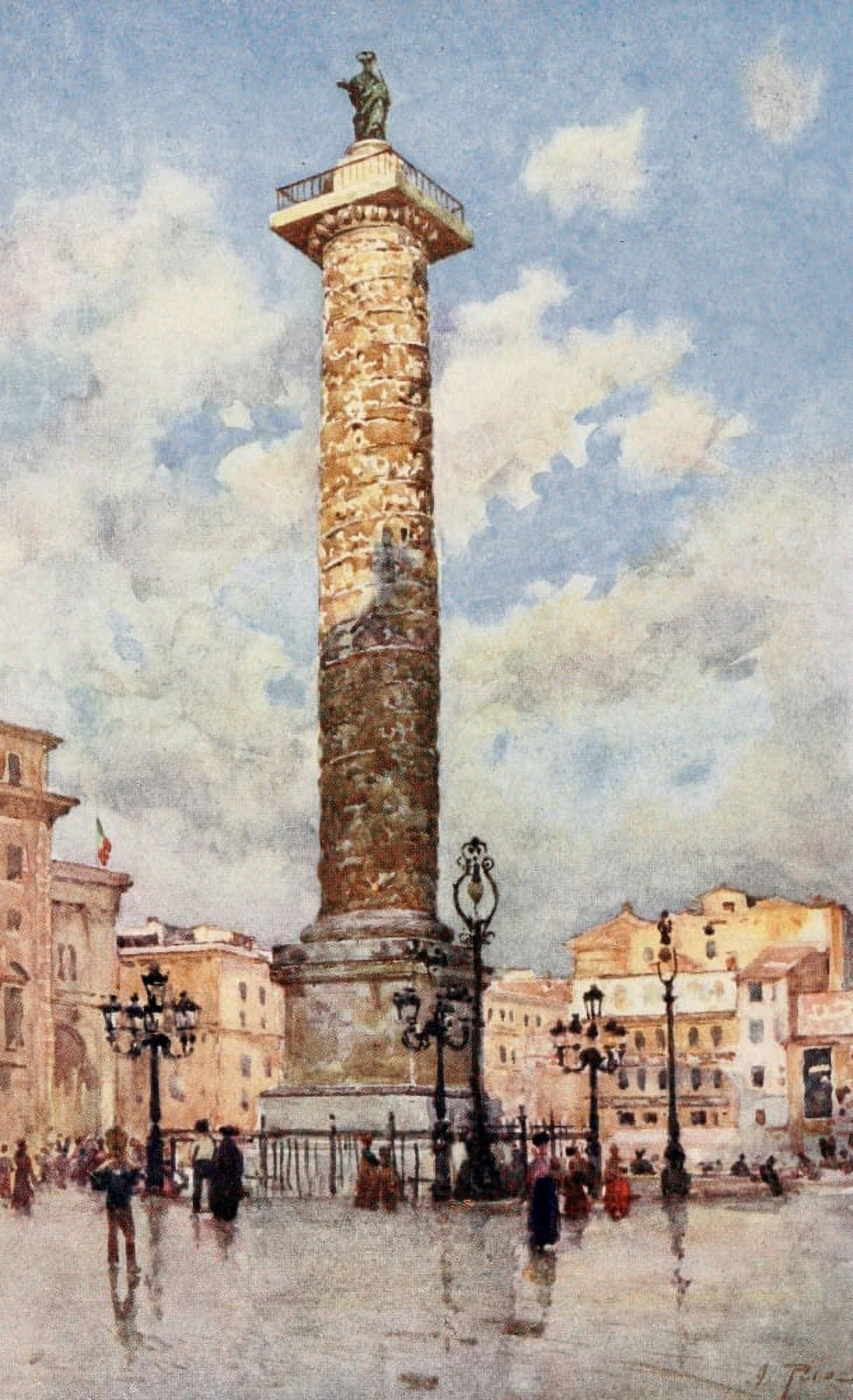 Rome 1905 Column of Marcus Aurelius Canvas Art - Alberto Pisa (18 x 24)