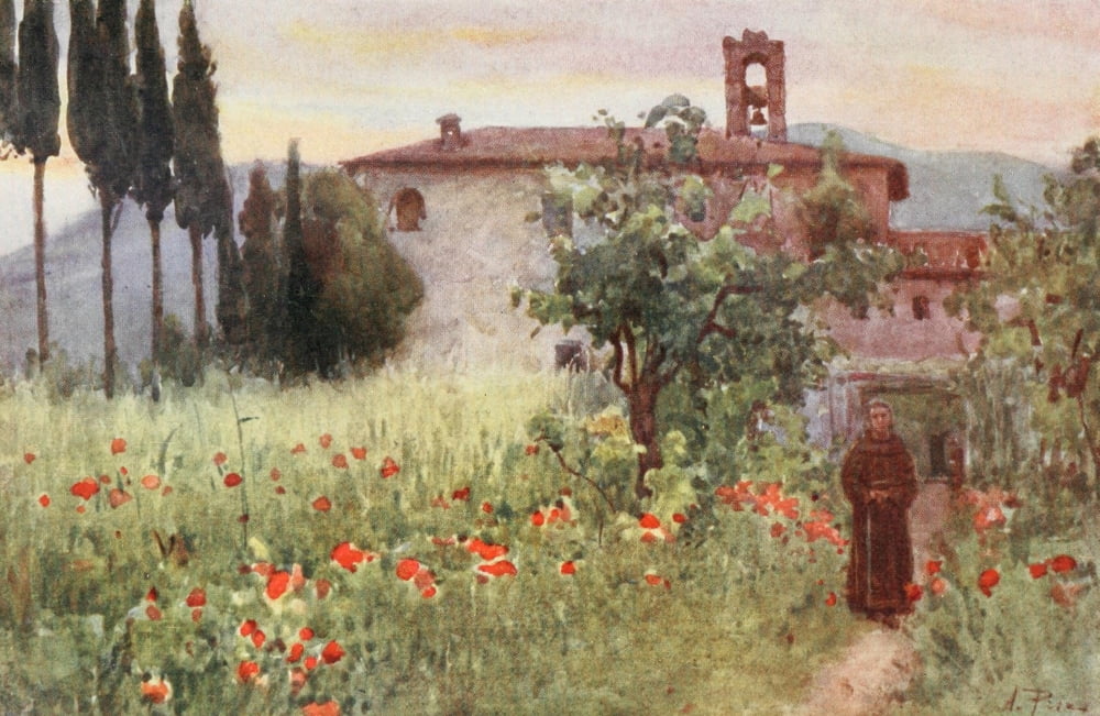 Rome 1905 Convent garden of San Cosimato Canvas Art - Alberto Pisa (18 x 24)