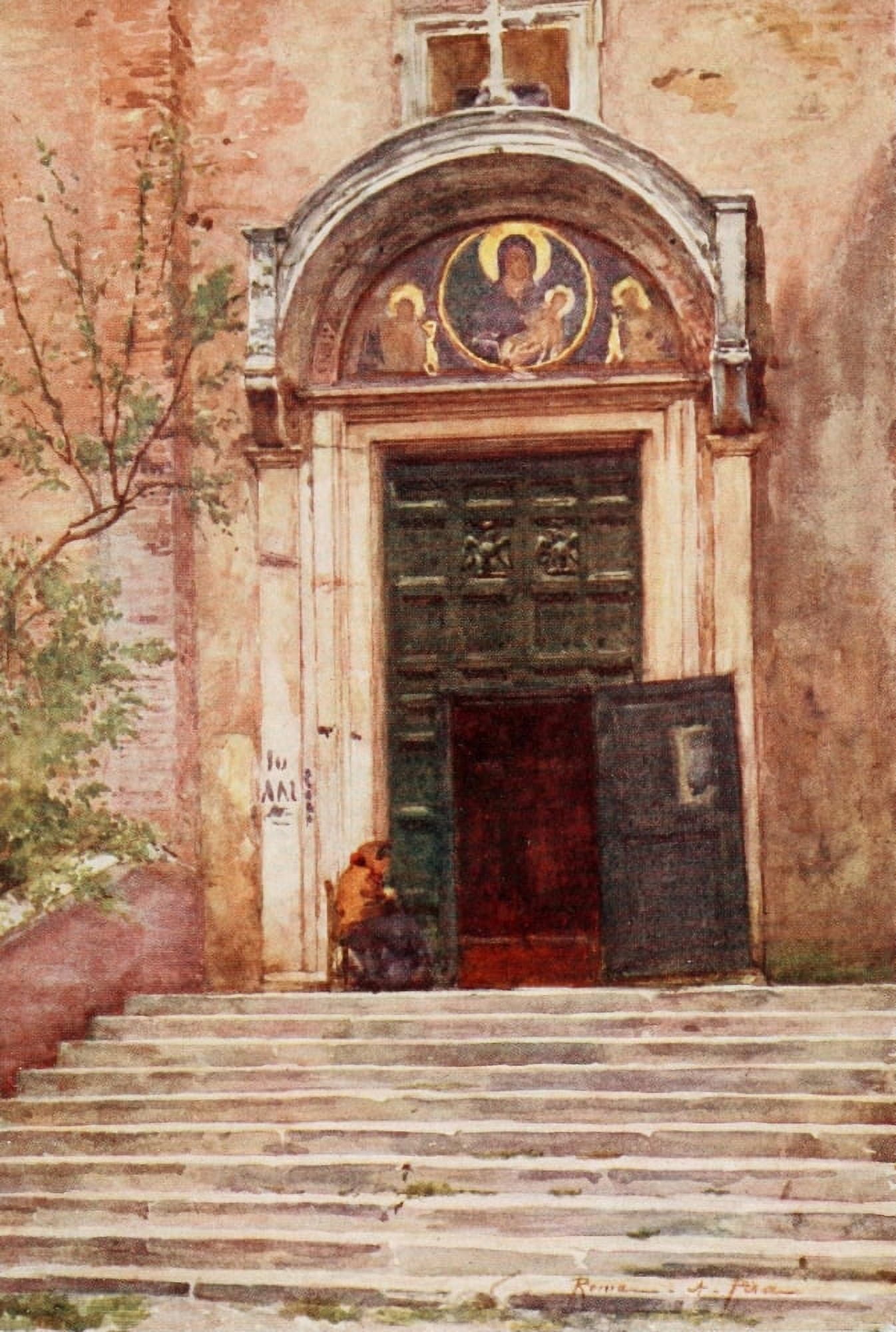 Rome 1905 Entrance to Ara Coeli Canvas Art - Alberto Pisa (24 x 36)