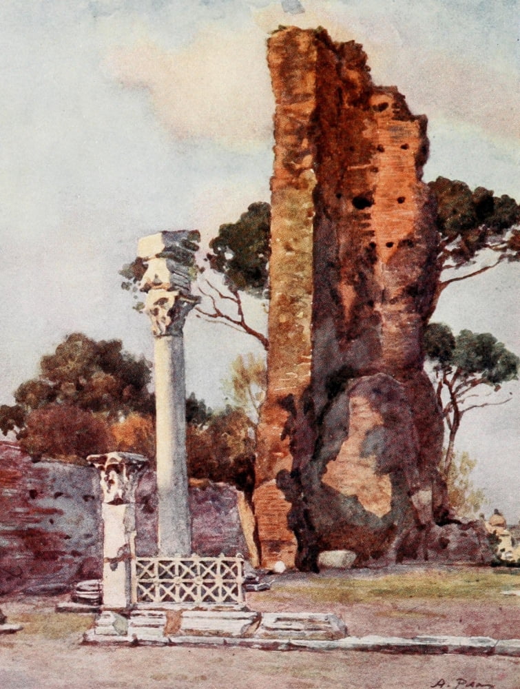 Rome 1905 Flavian Basilica on the Palatine Canvas Art - Alberto Pisa (18 x 24)