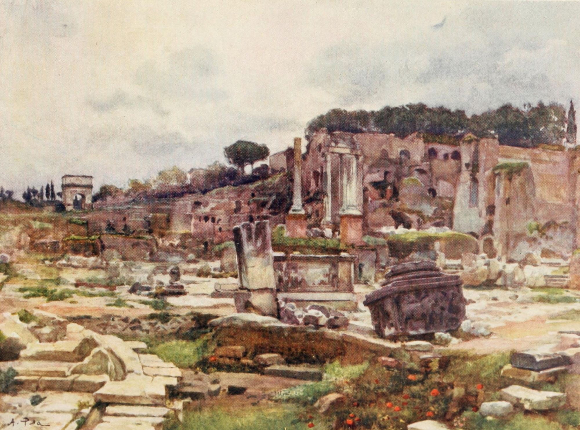 Rome 1905 Forum from Arch of Septimius Severus Canvas Art - Alberto Pisa (24 x 36)