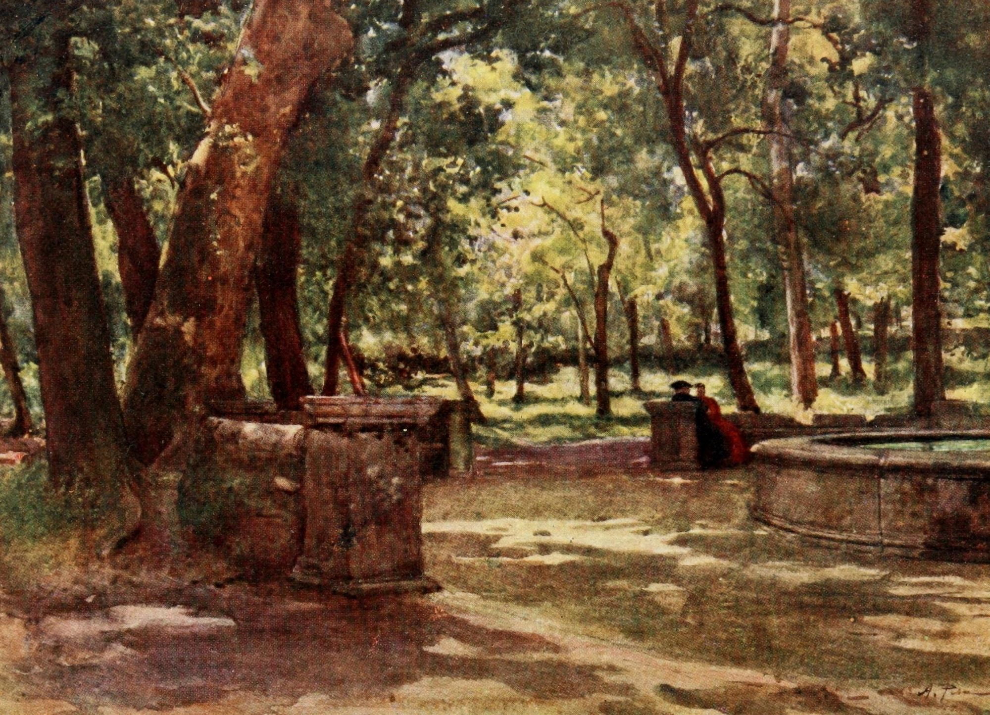 Rome 1905 In Villa Borghese Canvas Art - Alberto Pisa (24 x 36)