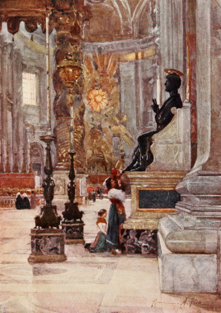 Rome 1905 Interior of S Peters Canvas Art - Alberto Pisa (18 x 24)