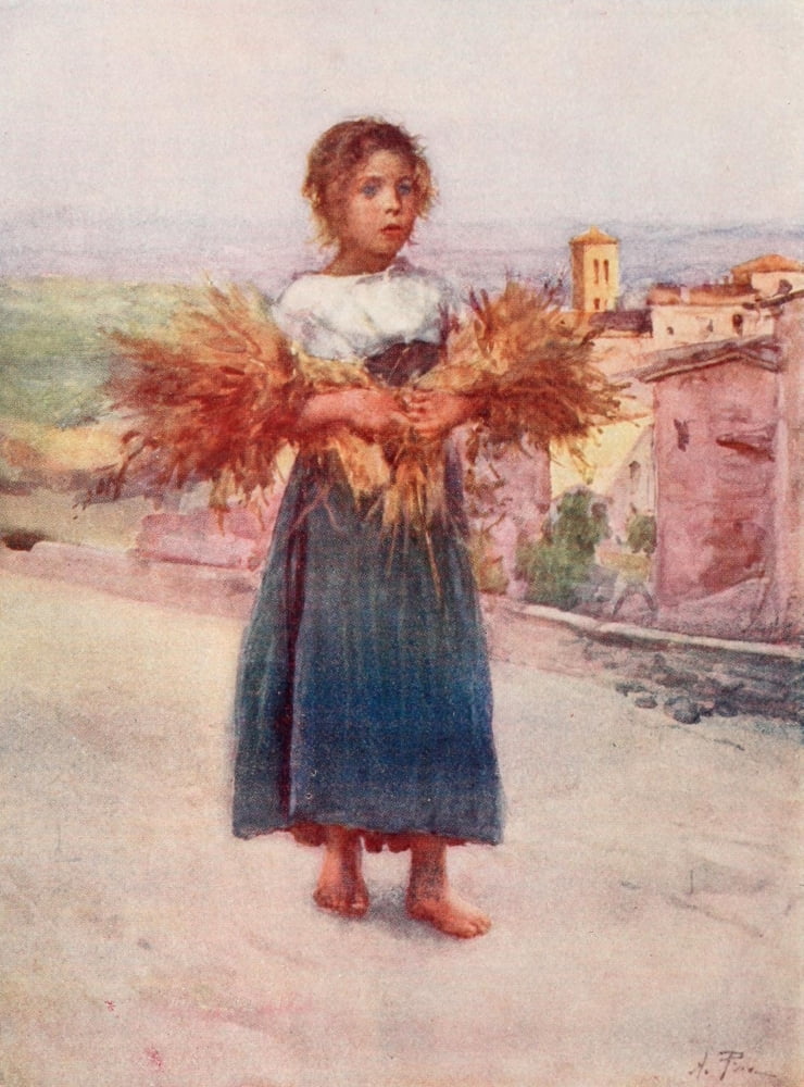 Rome 1905 Little Gleaner in the Campagna Canvas Art - Alberto Pisa (18 x 24)