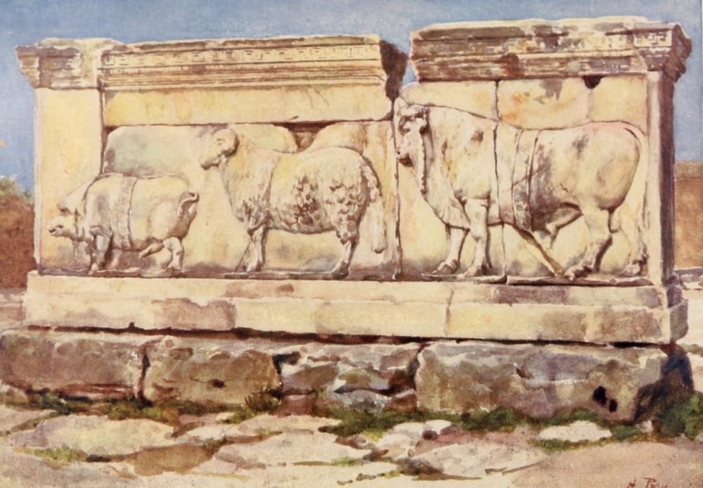 Rome 1905 Marble relief of Ambarvalia Sacrifice Canvas Art - Alberto Pisa (24 x 36)