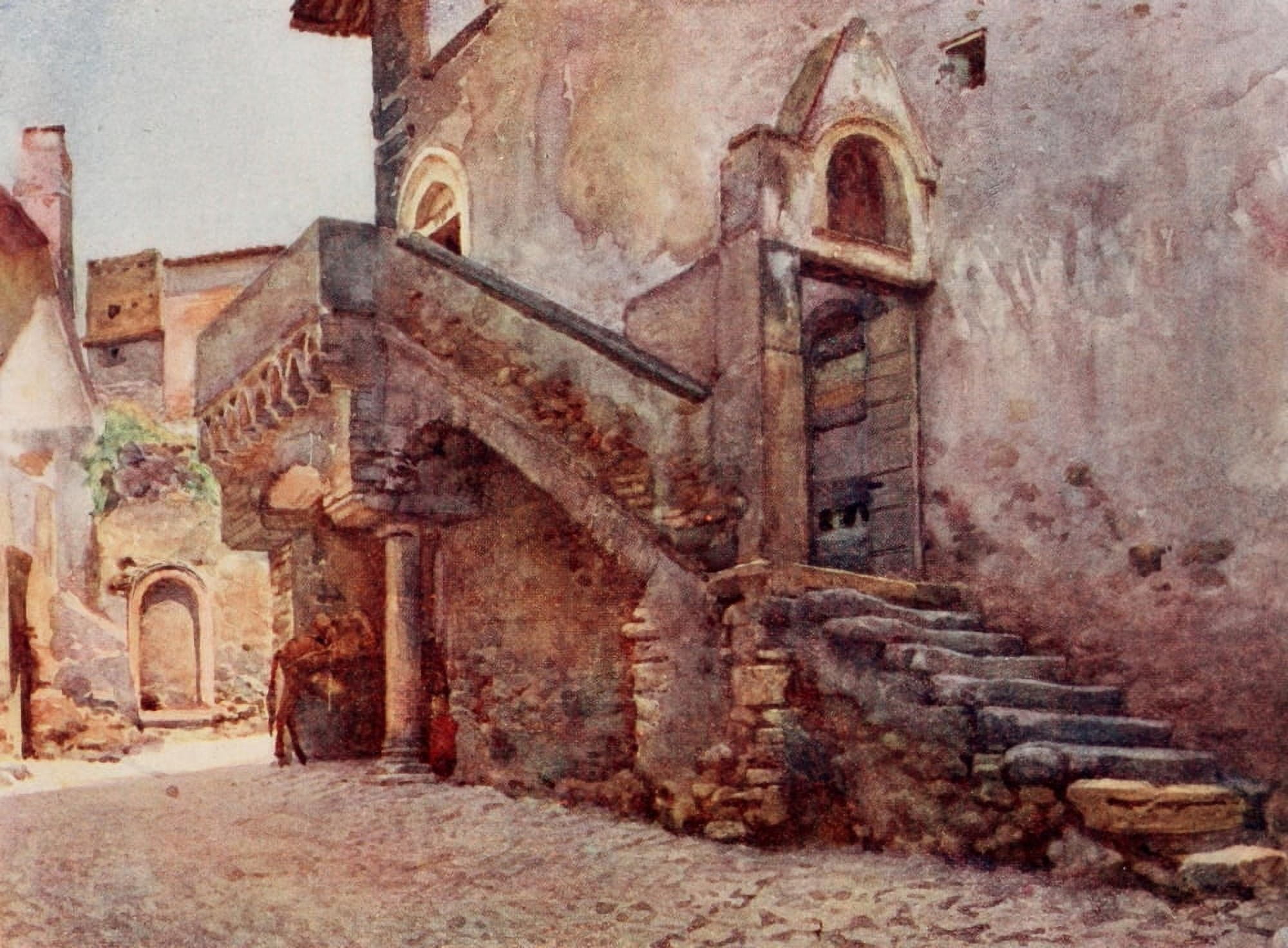 Rome 1905 Mediaeval house at Tivoli Canvas Art - Alberto Pisa (18 x 24)