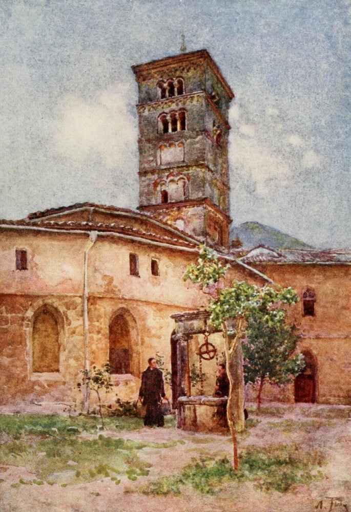 Rome 1905 Monastery of Santa Scholastica Canvas Art - Alberto Pisa (24 x 36)