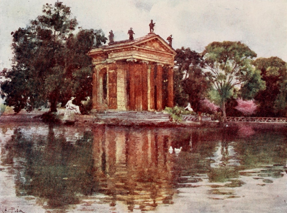 Rome 1905 Ornamental water Villa Borghese Canvas Art - Alberto Pisa (18 x 24)