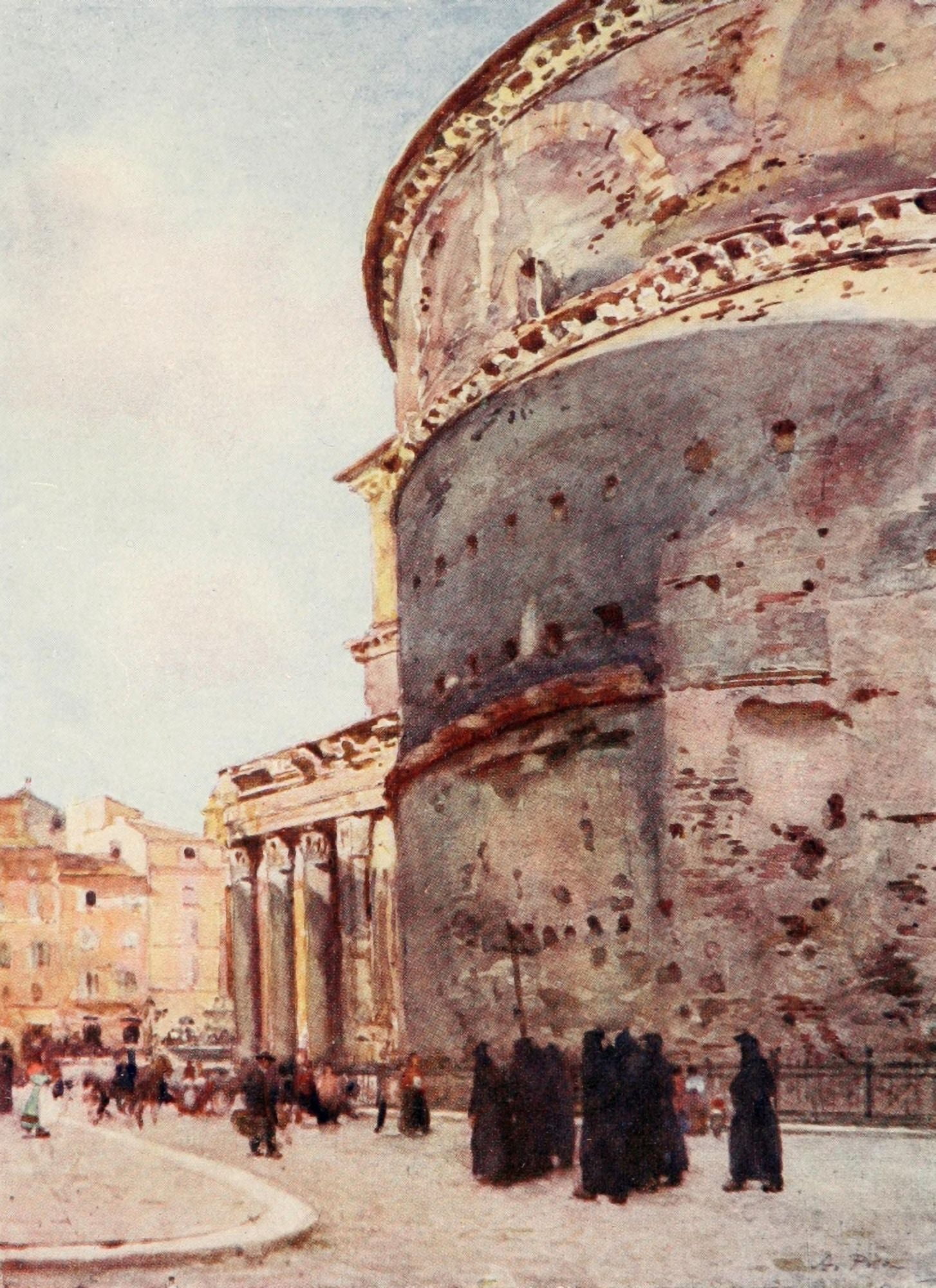 Rome 1905 Pantheon a flank view Canvas Art - Alberto Pisa (18 x 24)