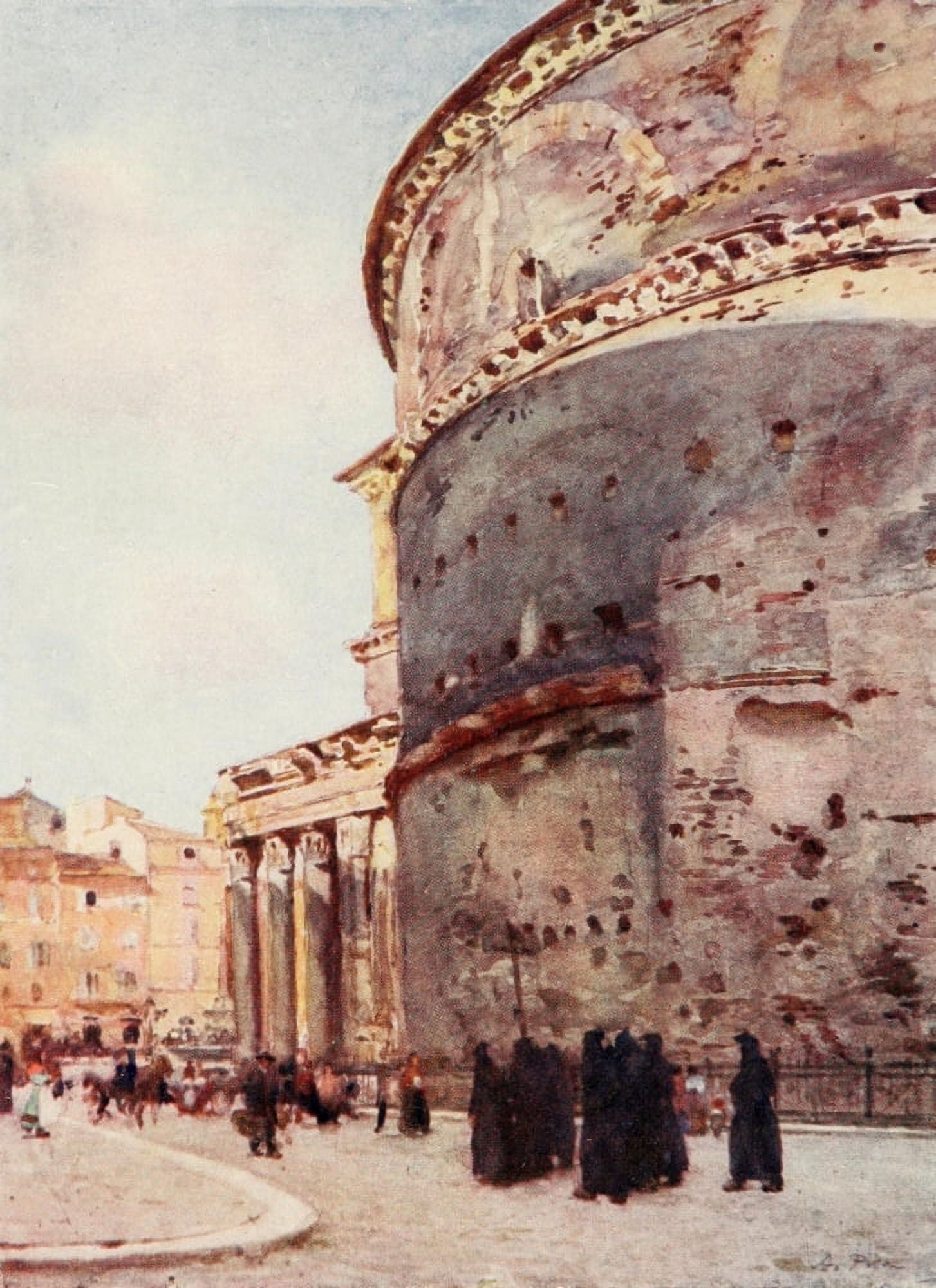 Rome 1905 Pantheon a flank view Canvas Art - Alberto Pisa (24 x 36)
