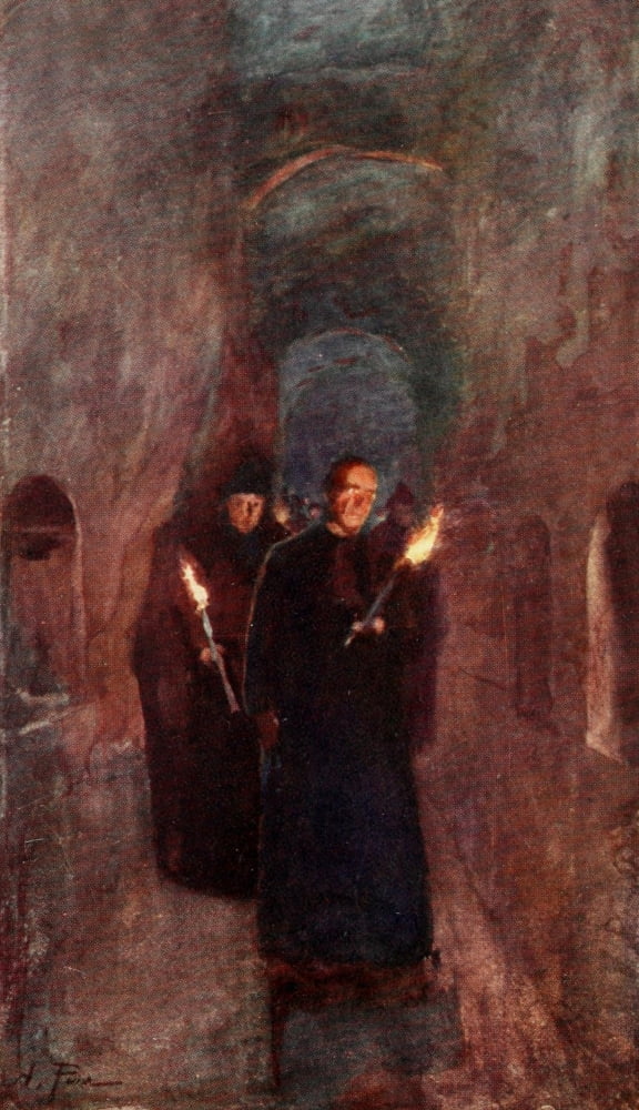 Rome 1905 Procession in the Catacomb of Callistus Canvas Art - Alberto Pisa (18 x 24)