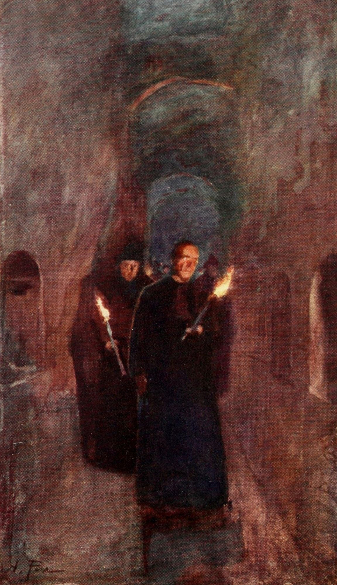 Rome 1905 Procession in the Catacomb of Callistus Canvas Art - Alberto Pisa (24 x 36)