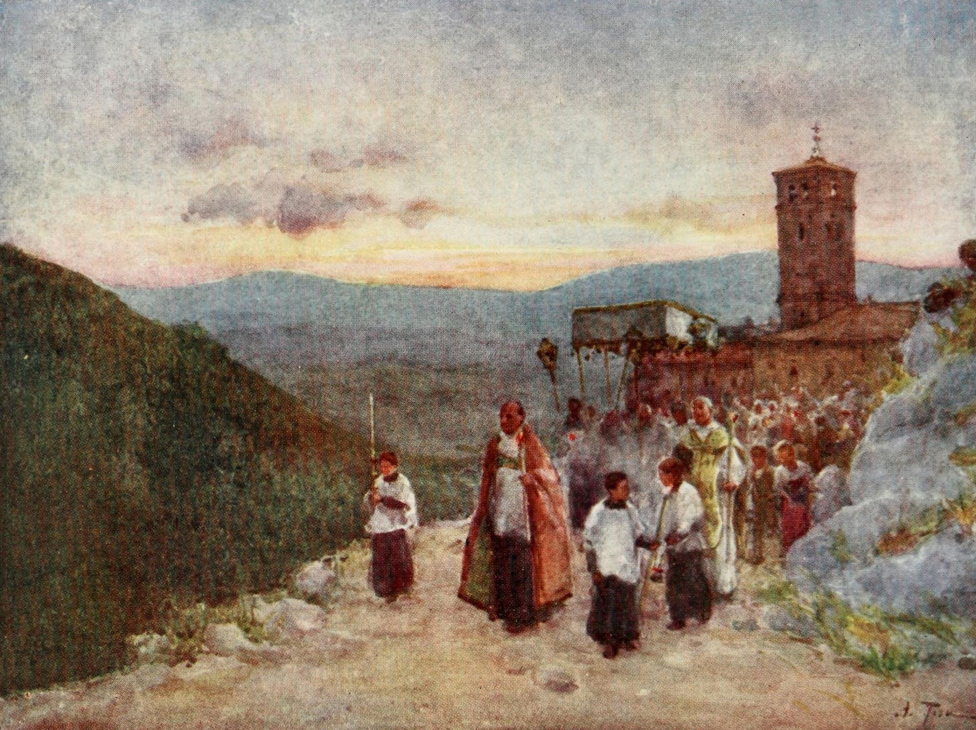 Rome 1905 Procession with the host at Subiaco Canvas Art - Alberto Pisa (24 x 36)